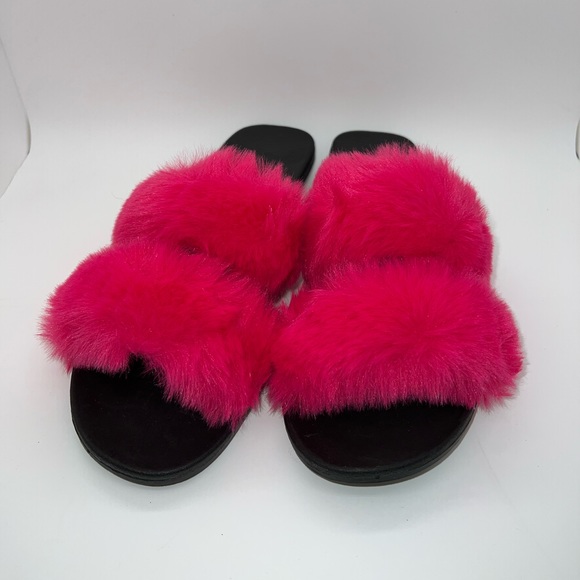 Bamboo Fullmoon15 Furry Double Strap Slide Sandals Hot Pink Size 8.5 New - Picture 3 of 6